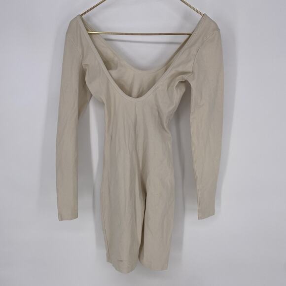 Los Angeles Apparel Garment Dye Long Sleeve Biketard Creme Women's Size M - Picture 3 of 7